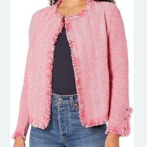 NIC+ZOE Pink & White Textured Fringe Mix Knit Jacket Blazer Women’s XS EUC
